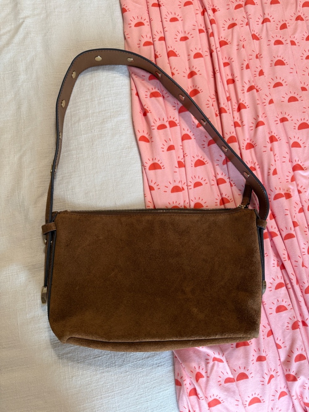 Madewell Sun Medallian Suede Shoulder Bag in Aged Cognac